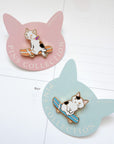 Pottering Cat | Skateboard 2 (orange) Enamel Pin | PZ-079