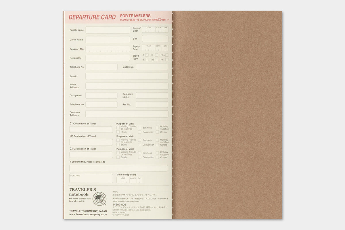 Traveler's Company | 2027 Diary Standard Weekly + Memo | Horizontal | Pre Order | Shipping Oct 19