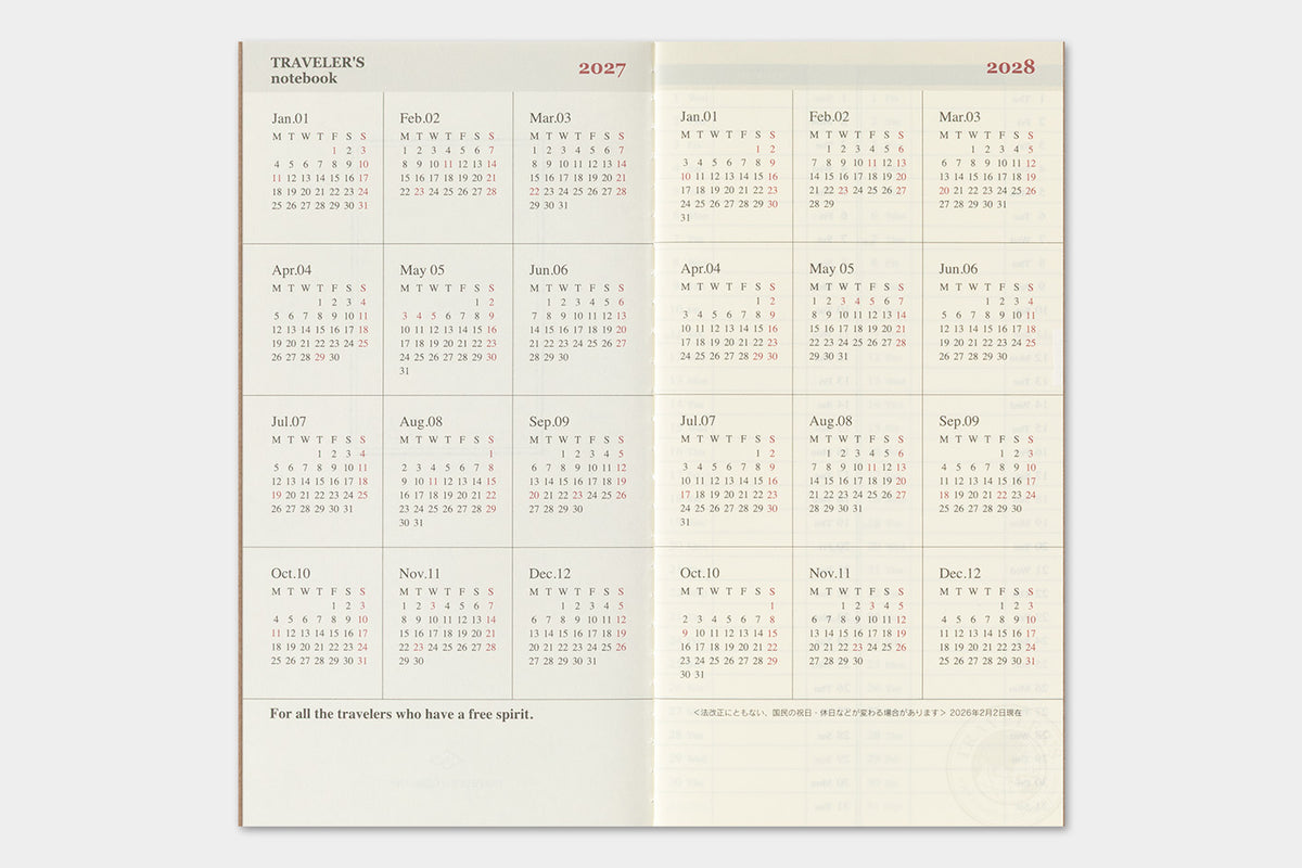 Traveler's Company | 2027 Diary Standard Weekly + Memo | Horizontal | Pre Order | Shipping Oct 19