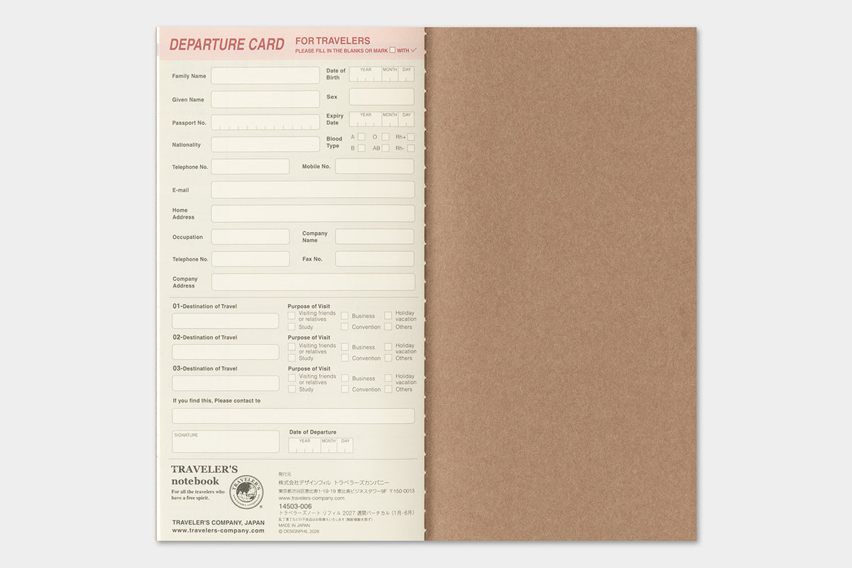 Traveler's Company | 2027 Diary Standard Weekly Vertical | Pre Order - Shipping October 19