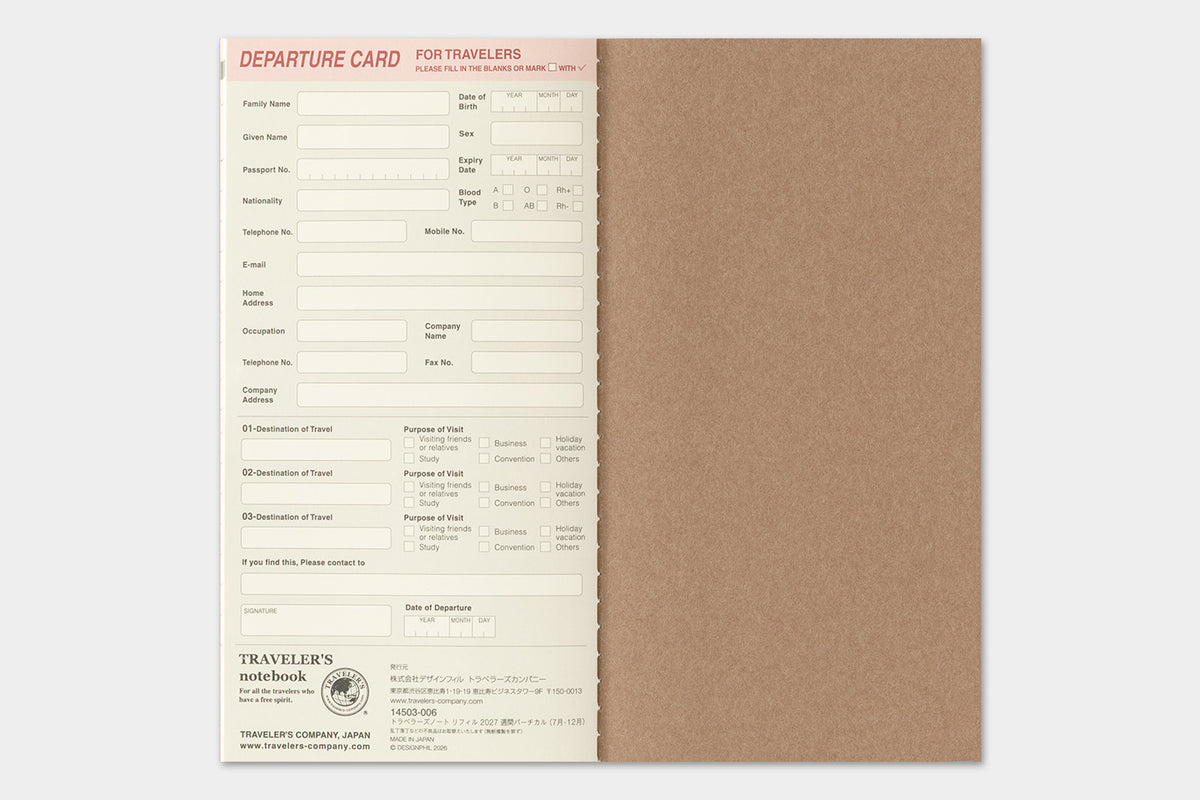 Traveler's Company | 2027 Diary Standard Weekly Vertical | Pre Order - Shipping October 19