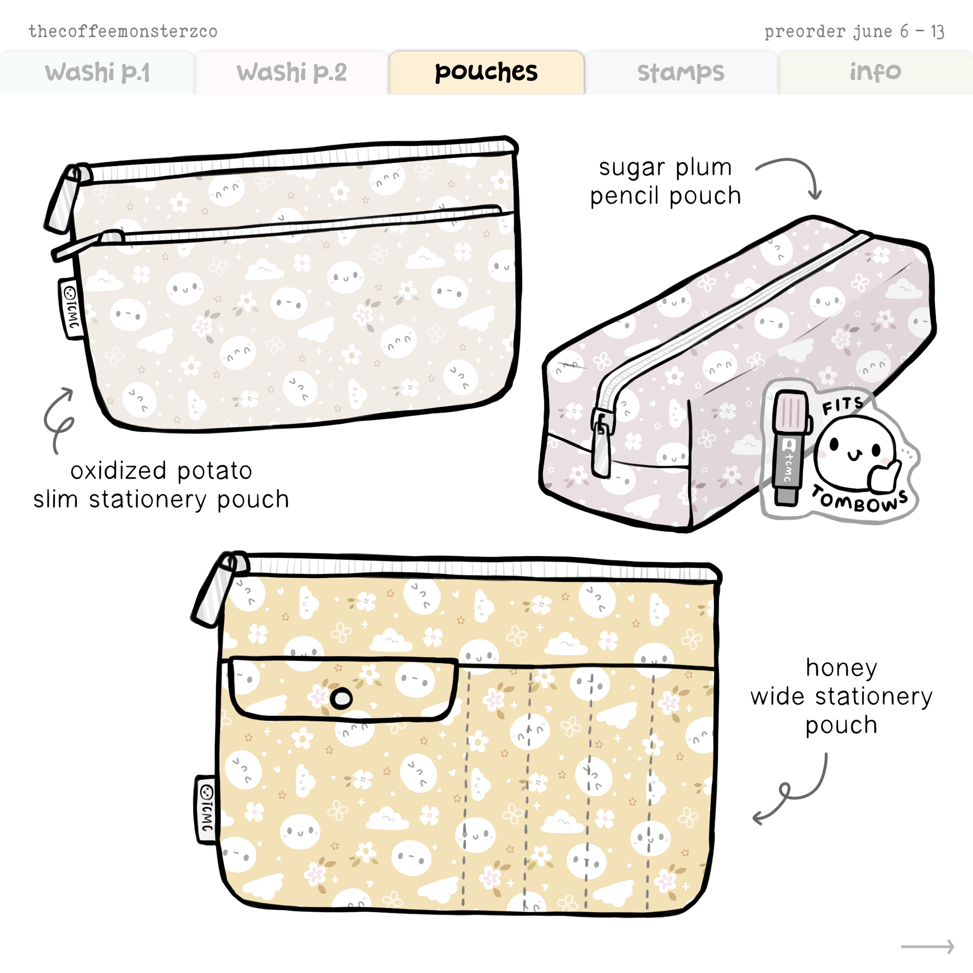 The Coffee Monsterz Co | Honey Wide Stationery Pouch | JUNE PRE ORDER