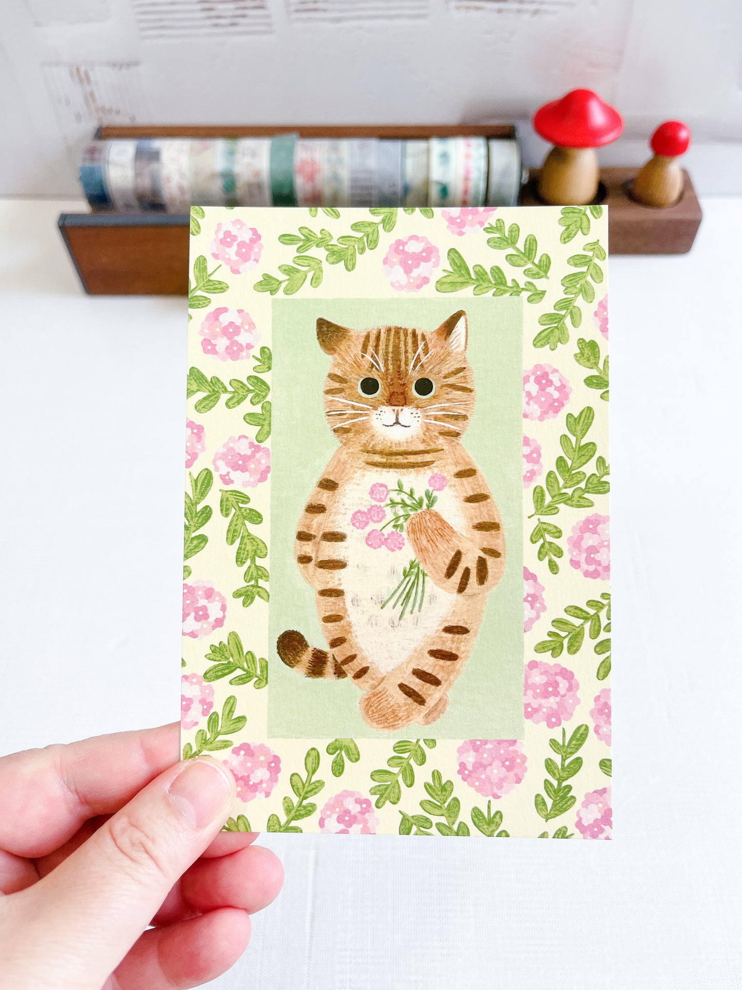 4 Legs | Harvey with Pink Flowers Postcard