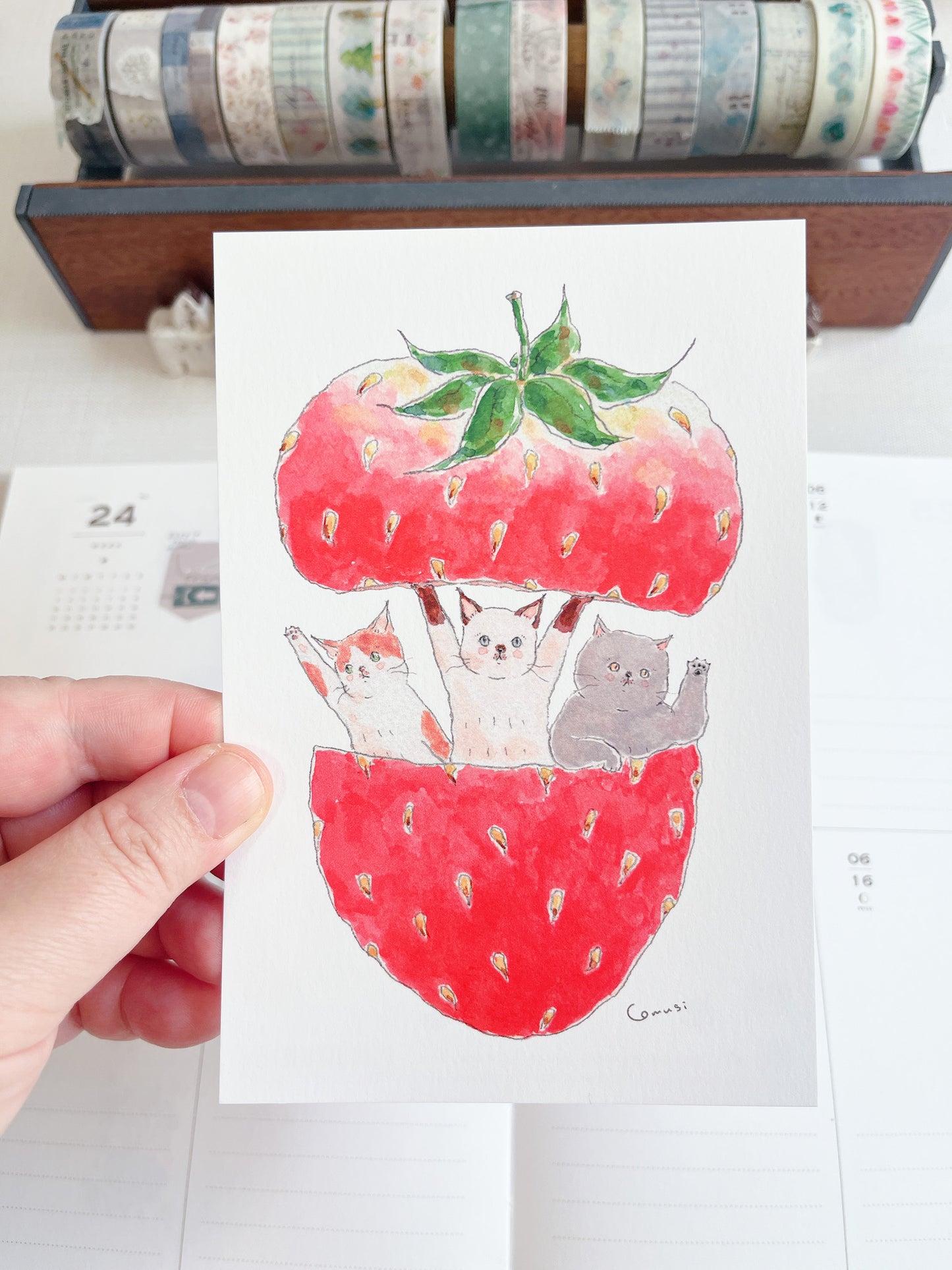 TOKORO KOMUGI | Strawberry Cat Postcard