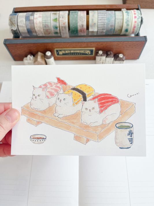 TOKORO KOMUGI | Sushi Cat Postcard