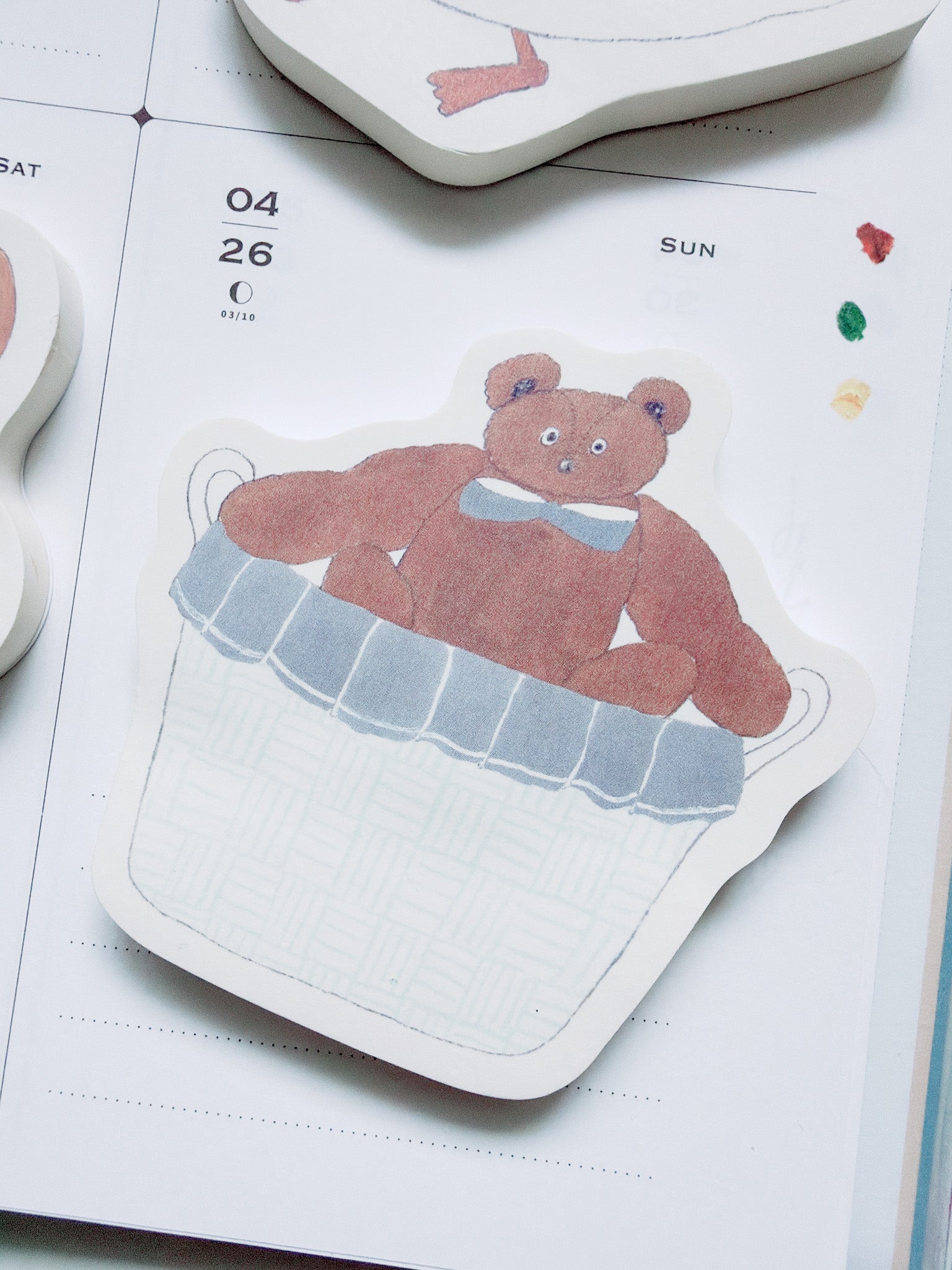 Papier Platz x Shoichiro Tobimatsu | Blue Bear &amp; Basket Die Cut Sticky Notes | 61-501