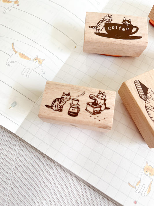 POTTERING CAT | Coffee Brew Rubber Stamp