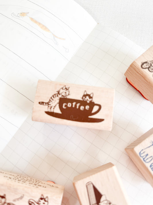 POTTERING CAT | Coffee Cup Rubber Stamp