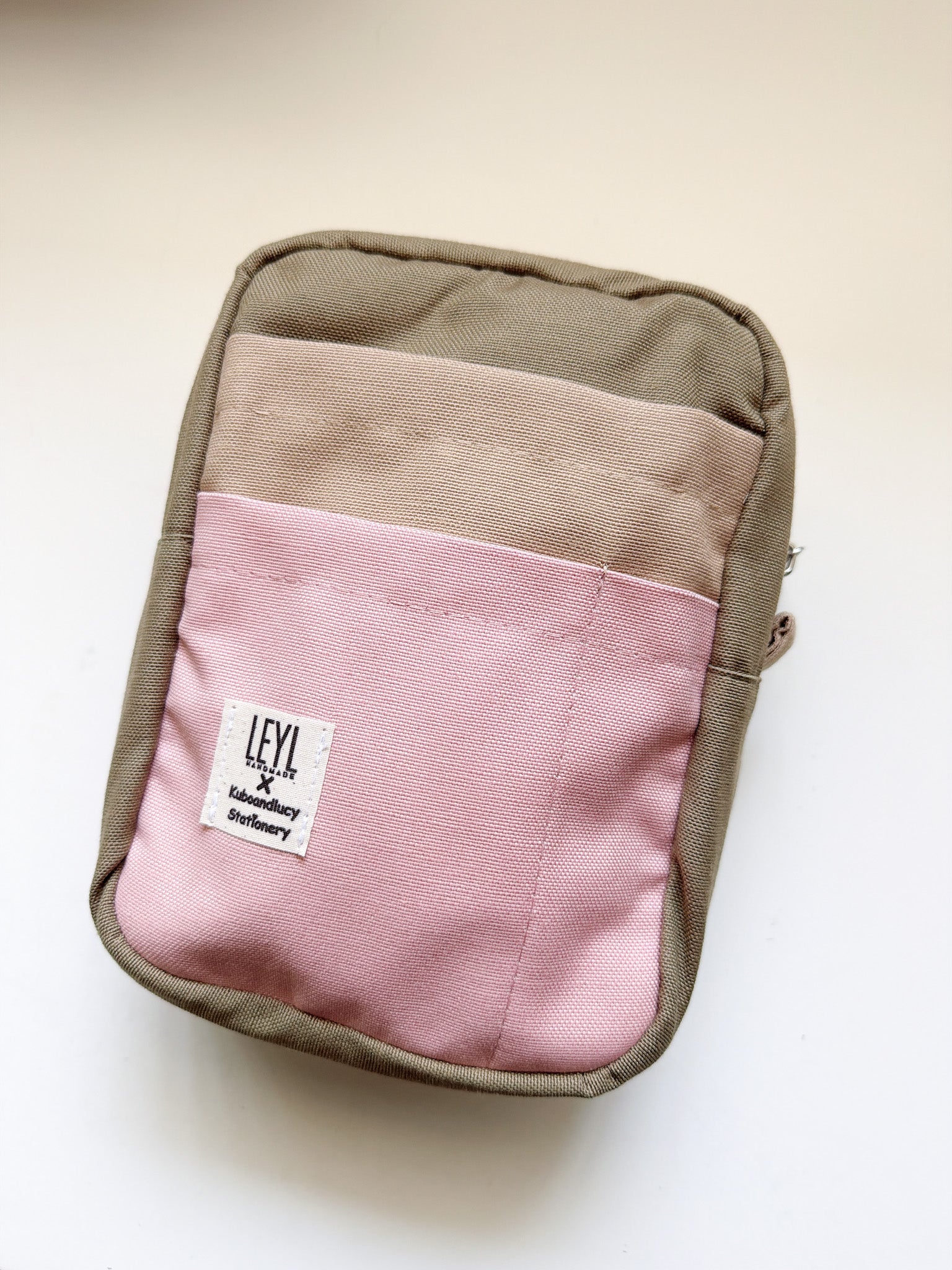 Leyl Handmade | A6 Vertical Journaling Pouch | Tri Color | Powder Pink, Taupe and Olive
