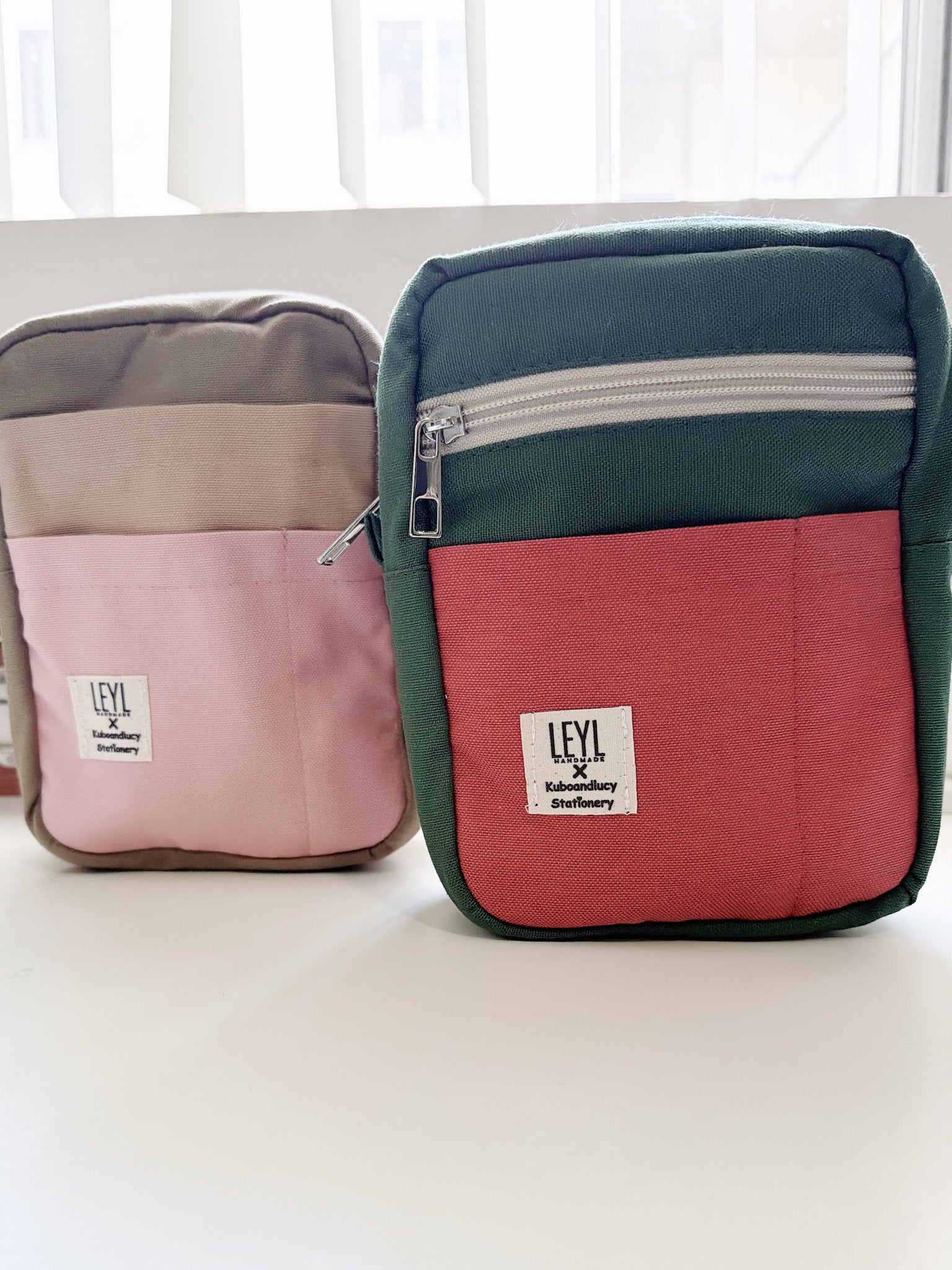 Leyl Handmade | A6 Vertical Journaling Pouch | Tri Color | Powder Pink, Taupe and Olive