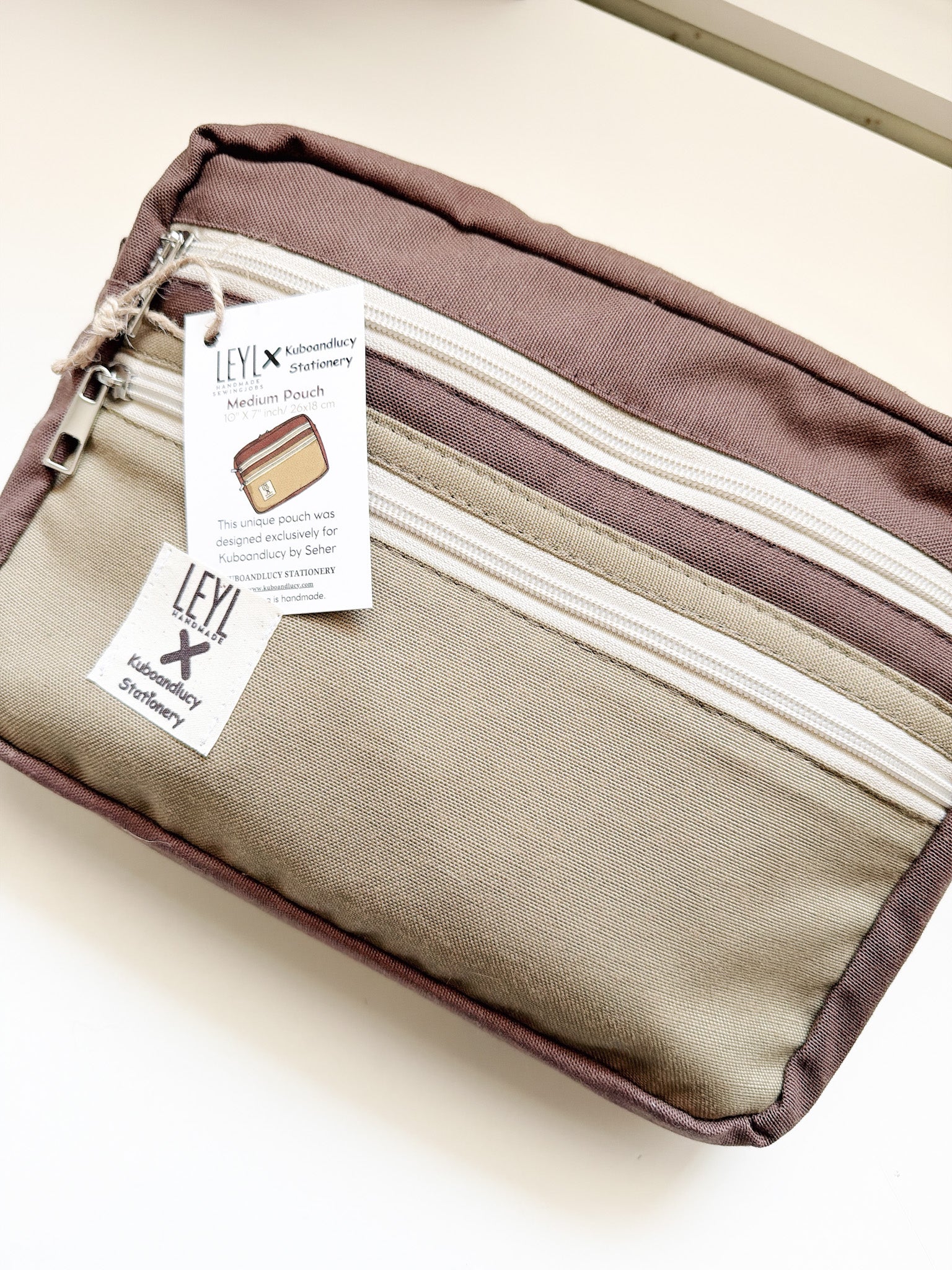 Leyl Handmade | Medium Horizontal Journaling Pouch | Bi Color | Walnut Green and Brown
