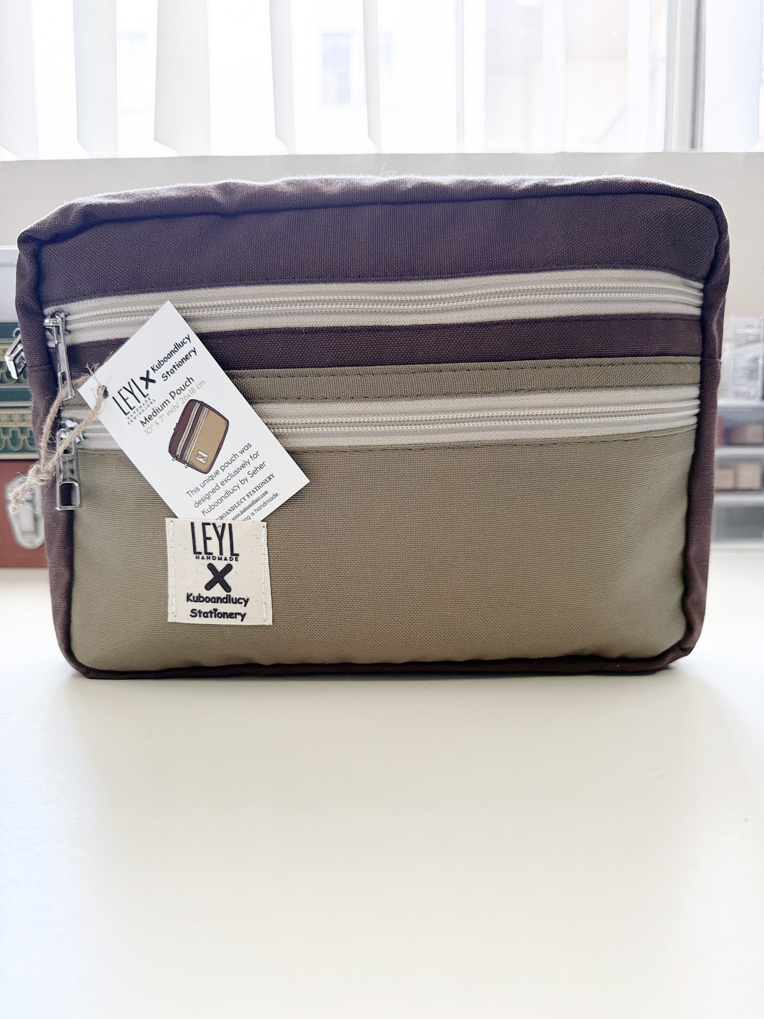 Leyl Handmade | Medium Horizontal Journaling Pouch | Bi Color | Walnut Green and Brown