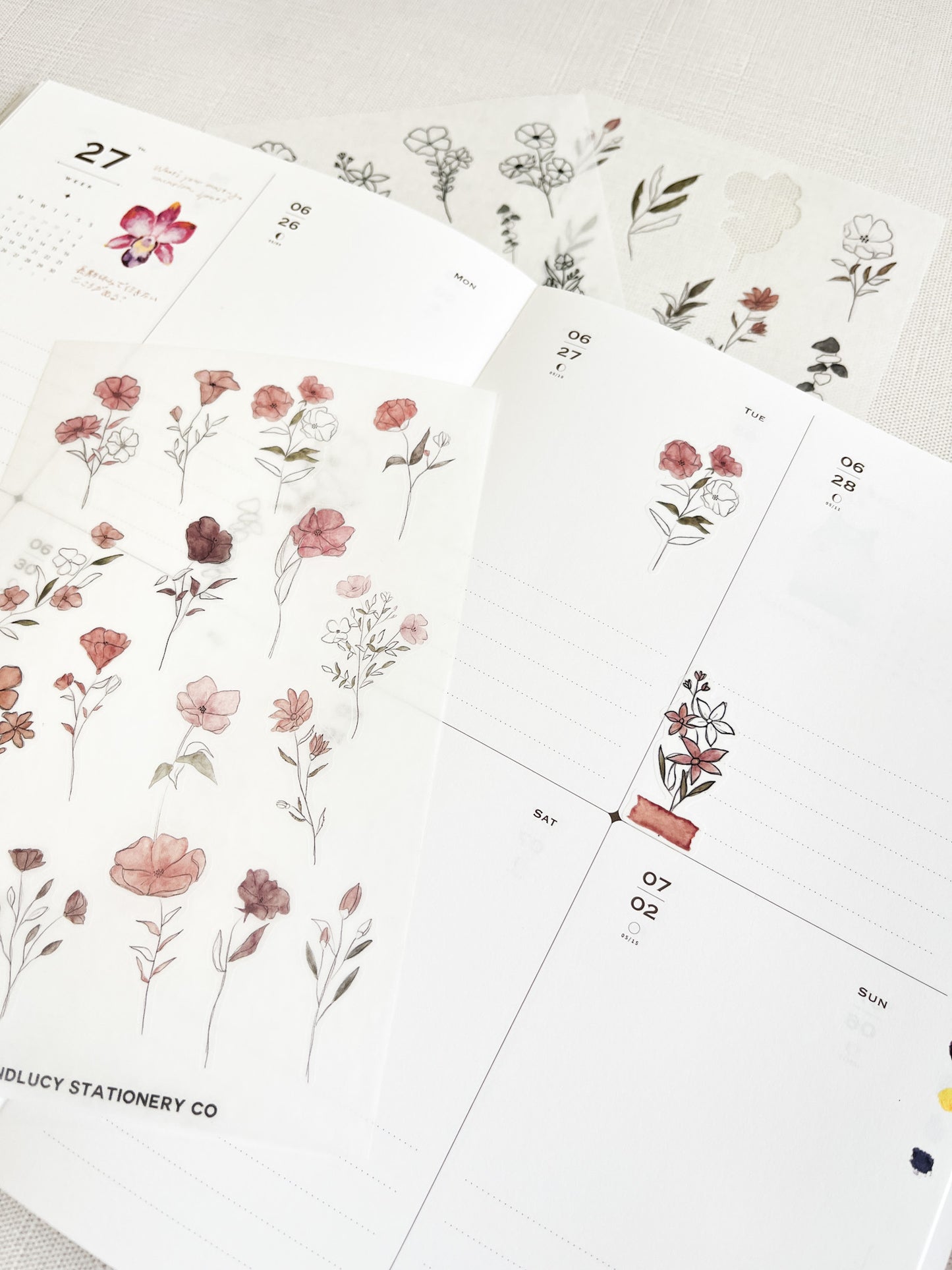 Watercolor Flowers Washi Sticker Set | 3 sheets