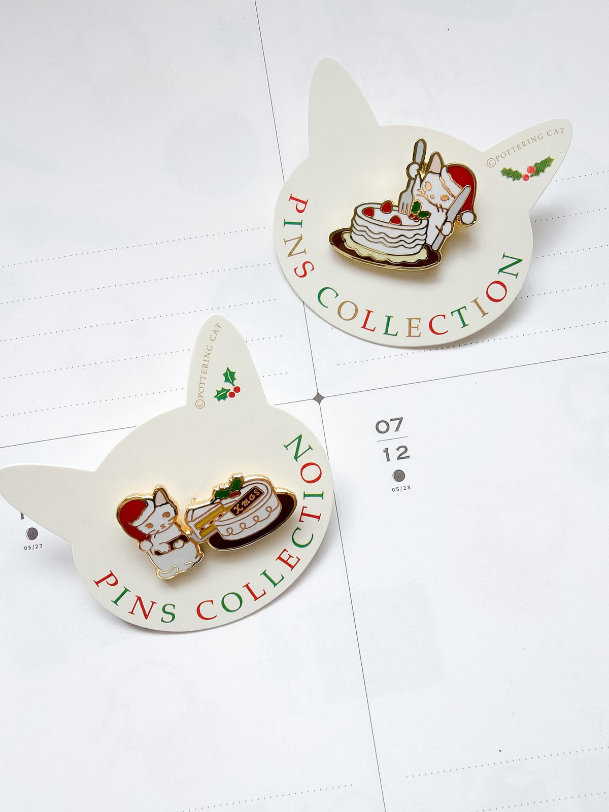 Pottering Cat | Christmas Cake Enamel Pin | XS-06