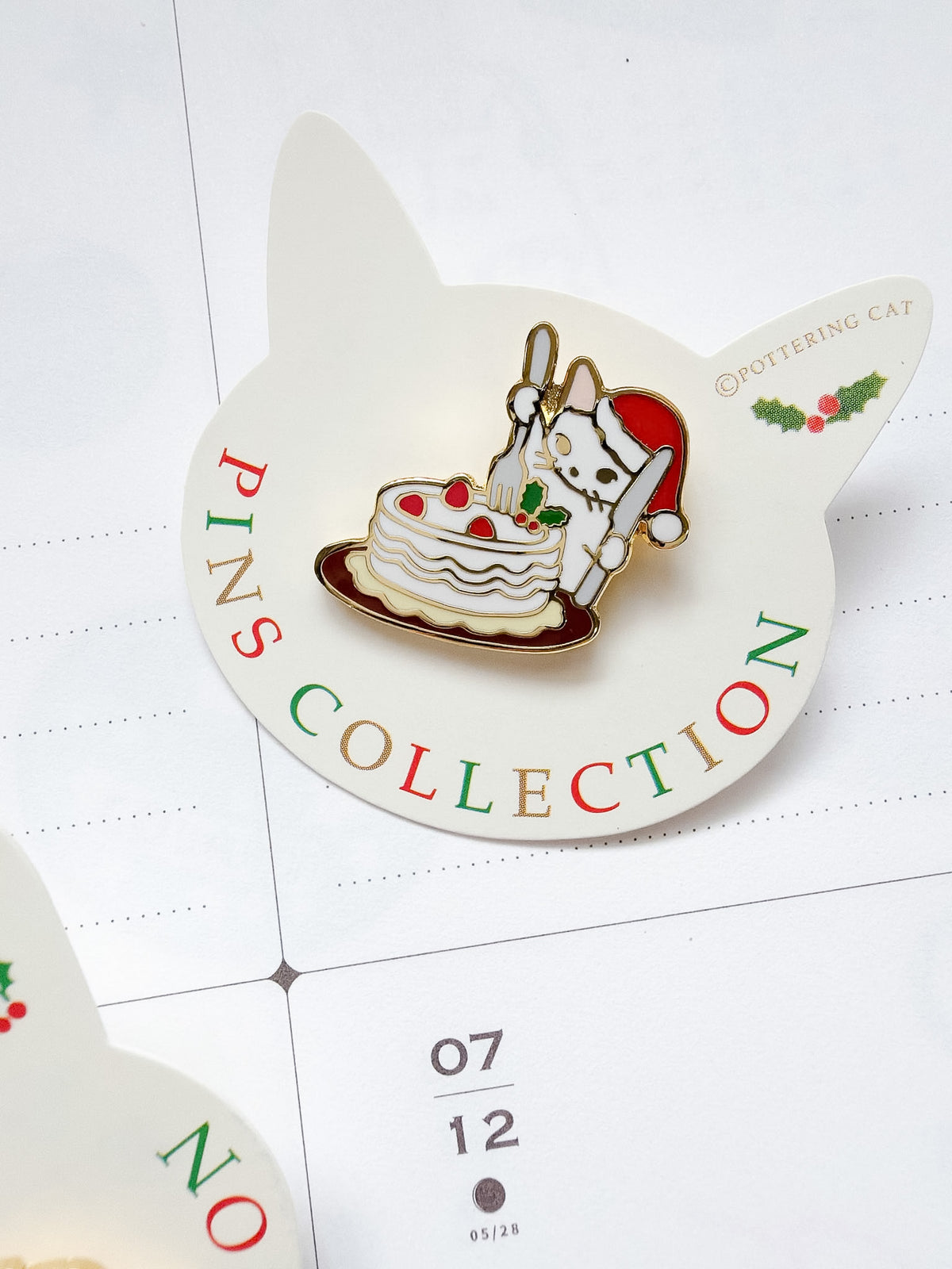Pottering Cat | Christmas Cake Enamel Pin | XS-06