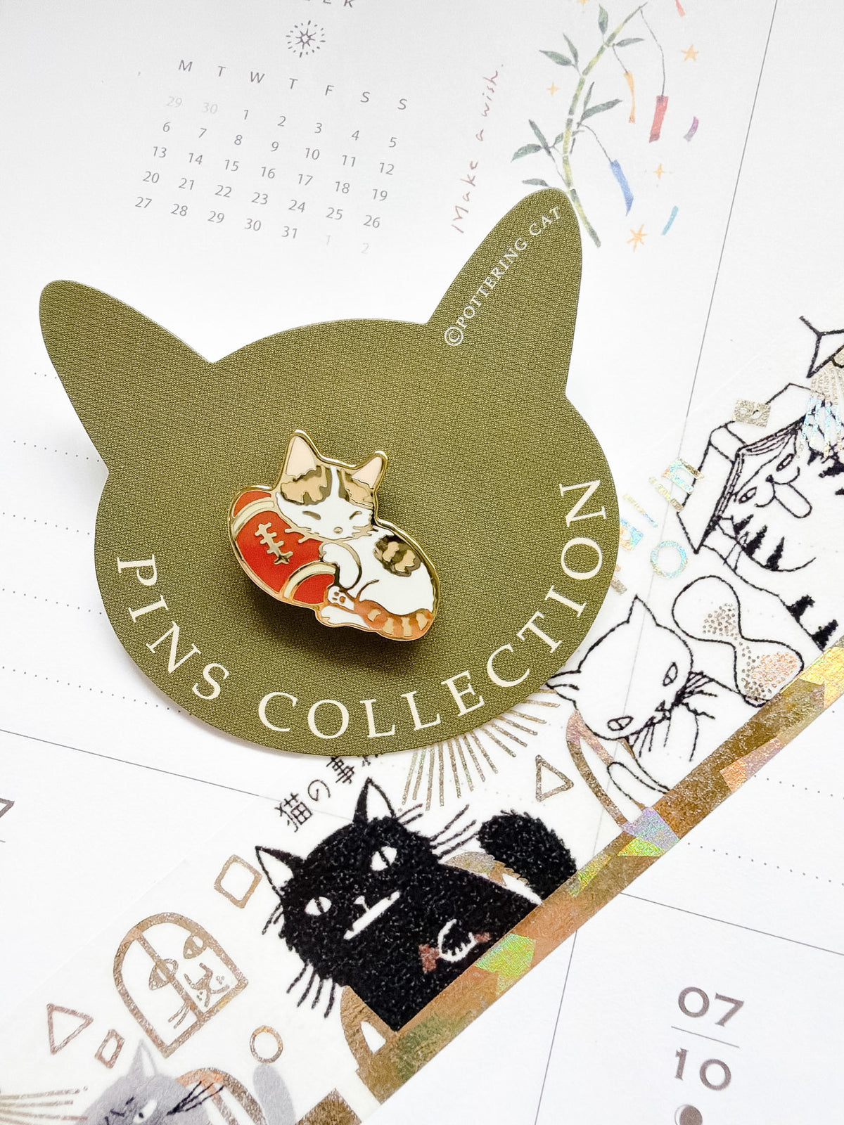 Pottering Cat | Rugby Pillow  Enamel Pin | PZ-068