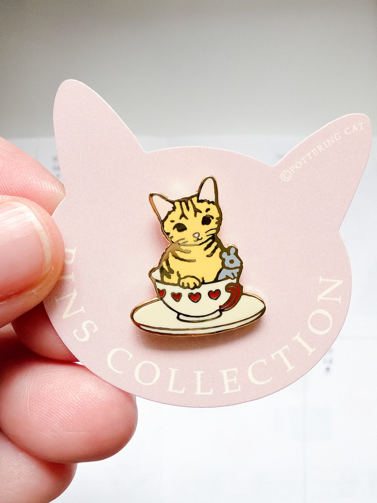 Pottering Cat | Tea Cup Enamel Pin | PZ-012
