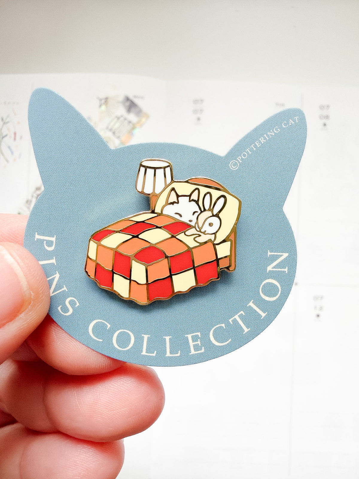 Pottering Cat | Bed Enamel Pin | PZ-019