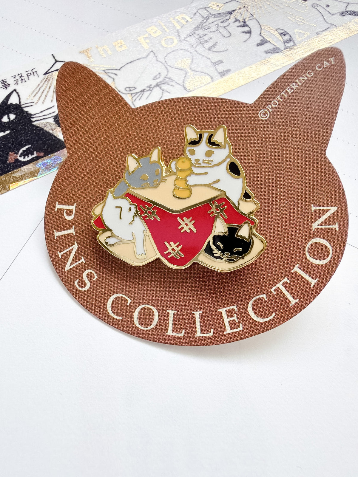 Pottering Cat | Kotatsu Enamel Pin | PZ-046