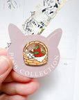 Pottering Cat | Strawberry Basket Enamel Pin | PZ-058