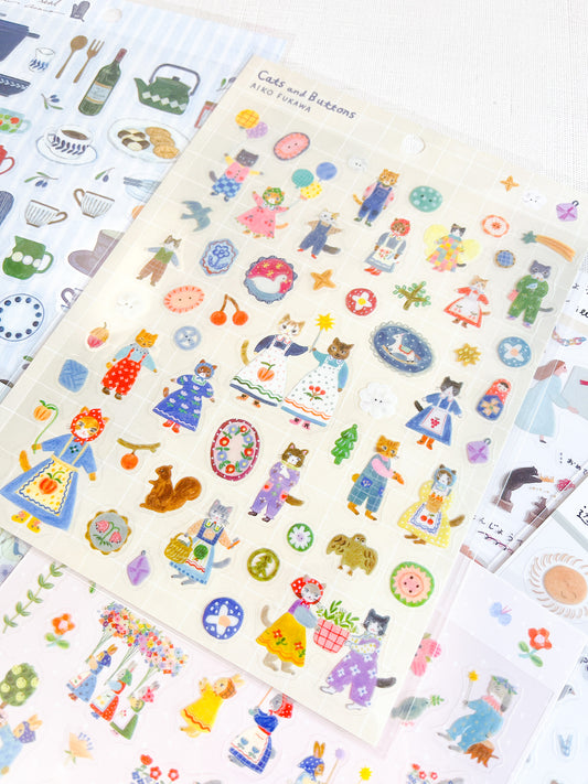 AIKO FUKAWA | Seal Cats & Button Sticker Sheet | 22-877