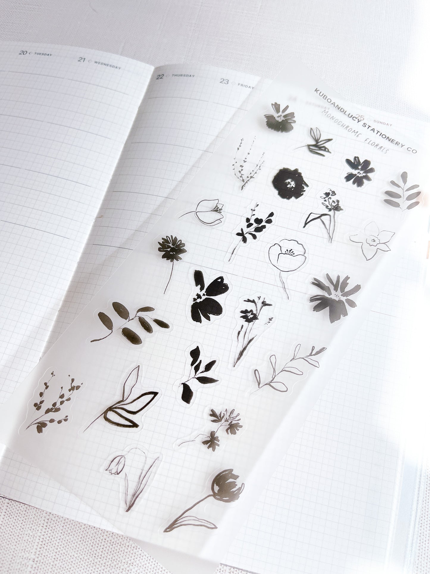 Monochrome Flowers PET Sticker Sheet