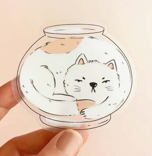 Cat in a Bowl Vinyl Sticker