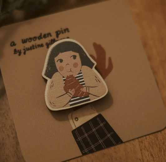 Justine Gilbuena | Girl with Croissant Wooden Pin