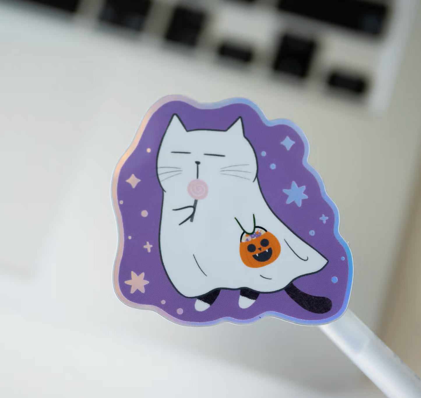 Moonariesillo | Halloween Spooky  Holographic Cat Sticker Die Cut