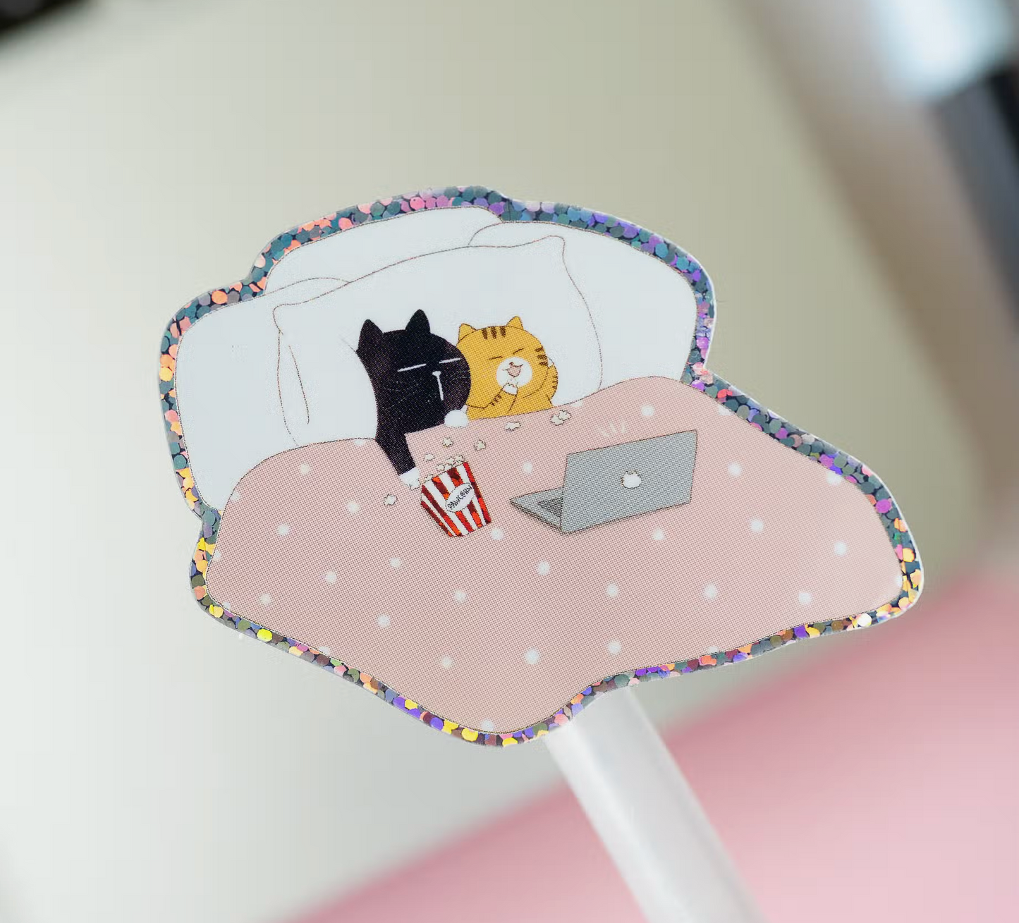 Moonariesillo | Black Cat & Tabby Orange Cat Watching Catflix Sticker Die Cut