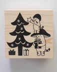 Mushroom Cat Merry Christmas Rubber Stamp