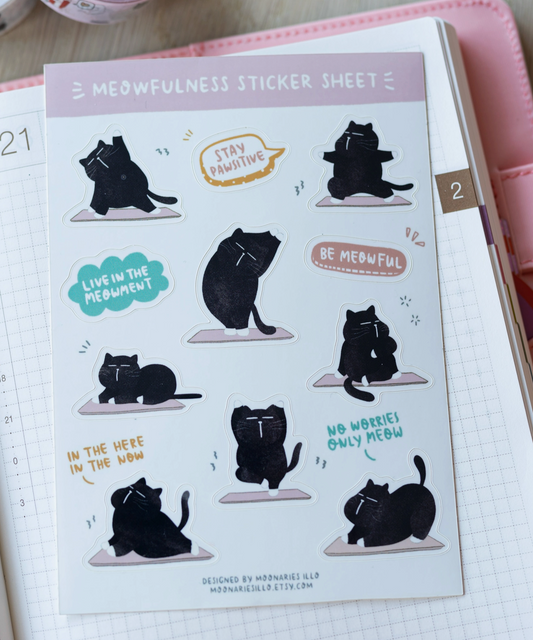 Moonariesillo Meowfulness Yoga Cat Sticker Sheet