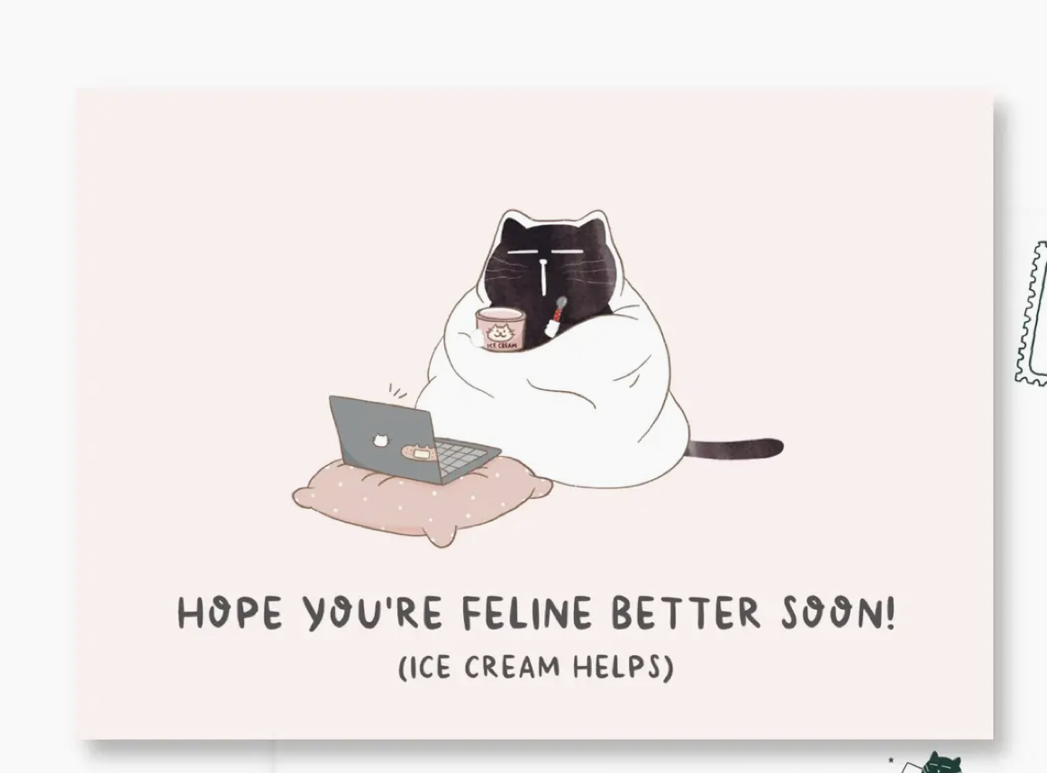 Moonaries Illo | Hope You Are FELINE Better Postcard