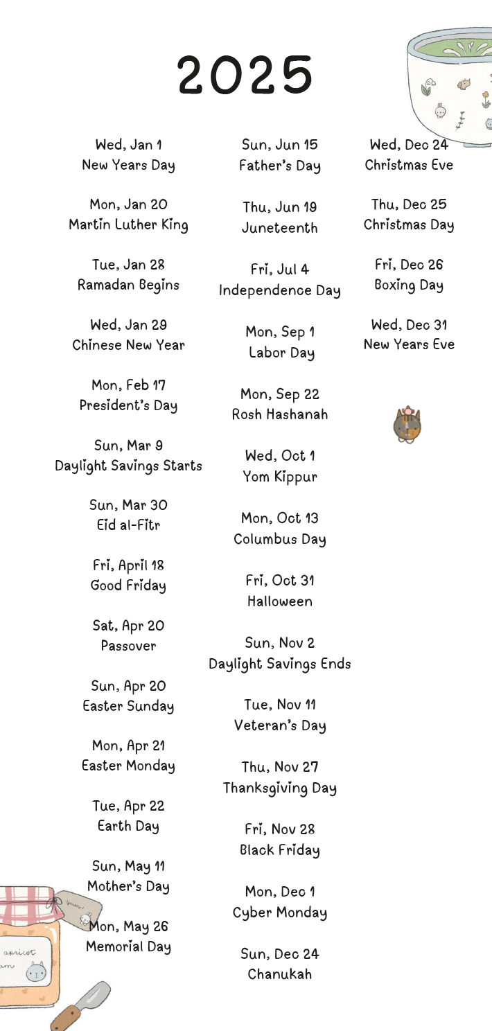 2025 US Holidays DIGITAL FREEBIE KuboandLucy Stationery Co