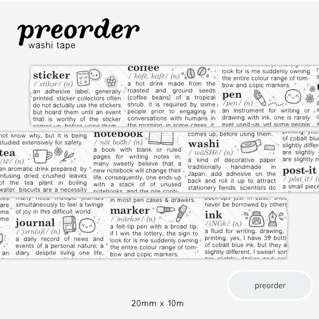 The Coffee Monsterz Co | Questionable Dictionary Washi Tape | JUNE PRE ORDER
