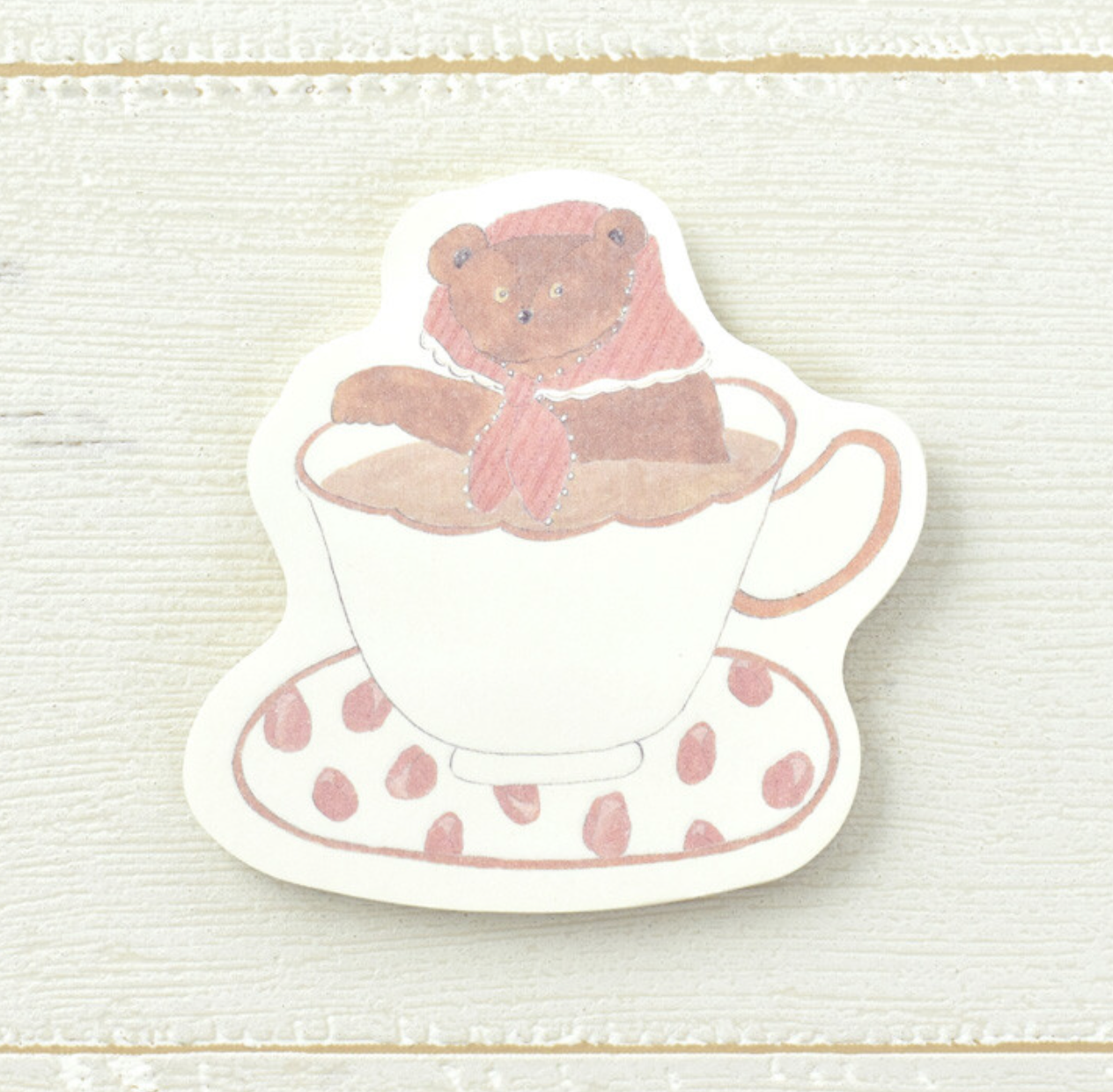 Papier Platz x Shoichiro Tobimatsu | Pink Bear &amp; Tea Cup Die Cut Sticky Notes | 61-504