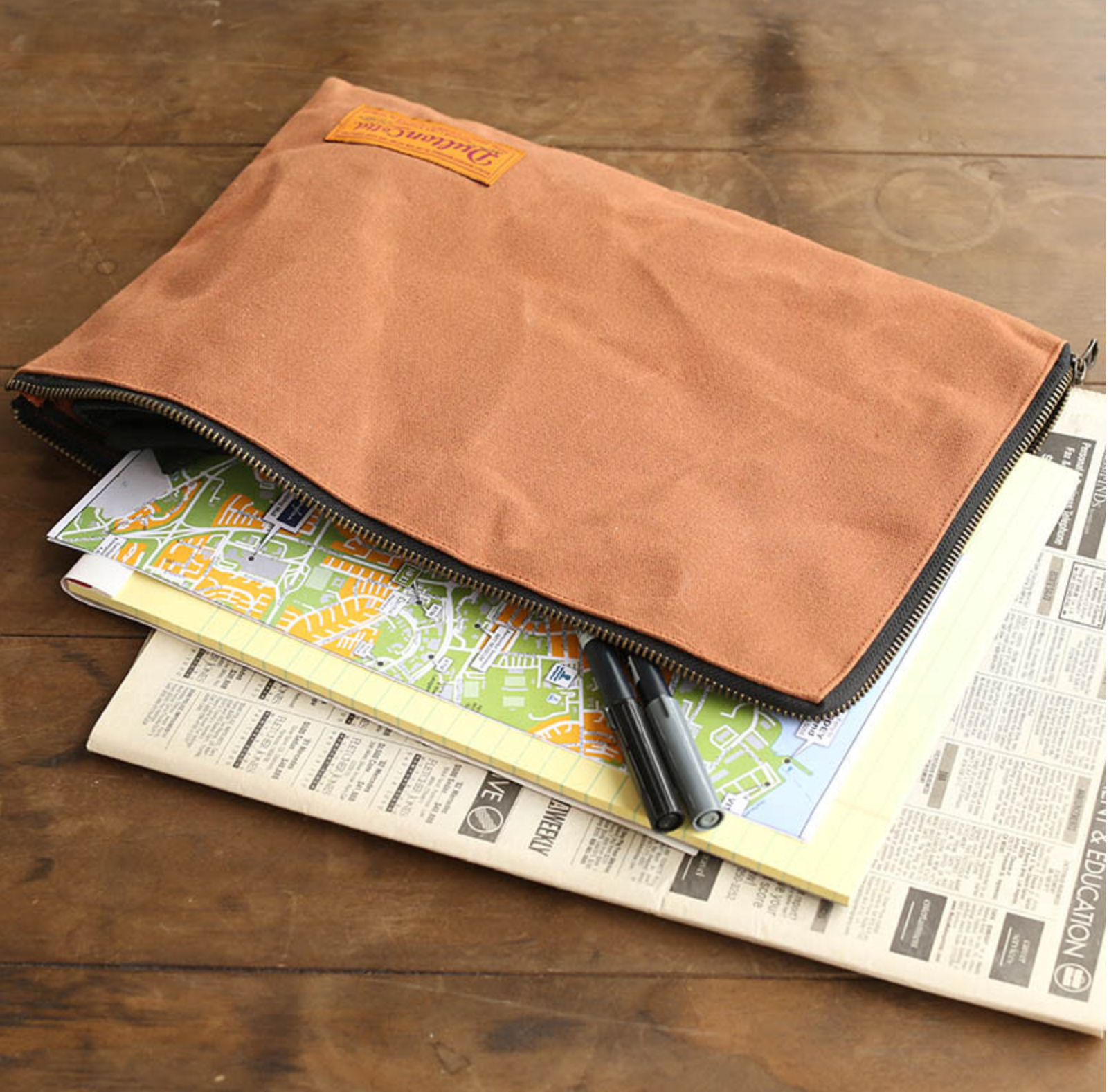 Dulton | Wax Canvas Tool Pouch | Camel | Large