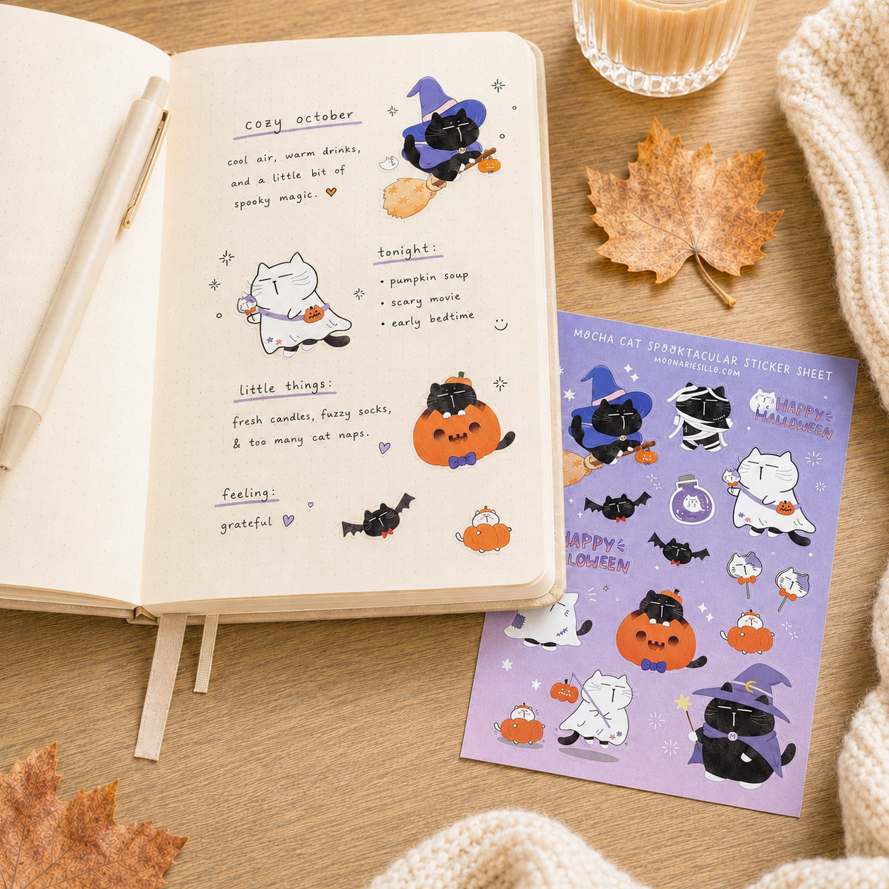 Moonaries Illo | Mocha Cat Spooktacular Sticker Sheet