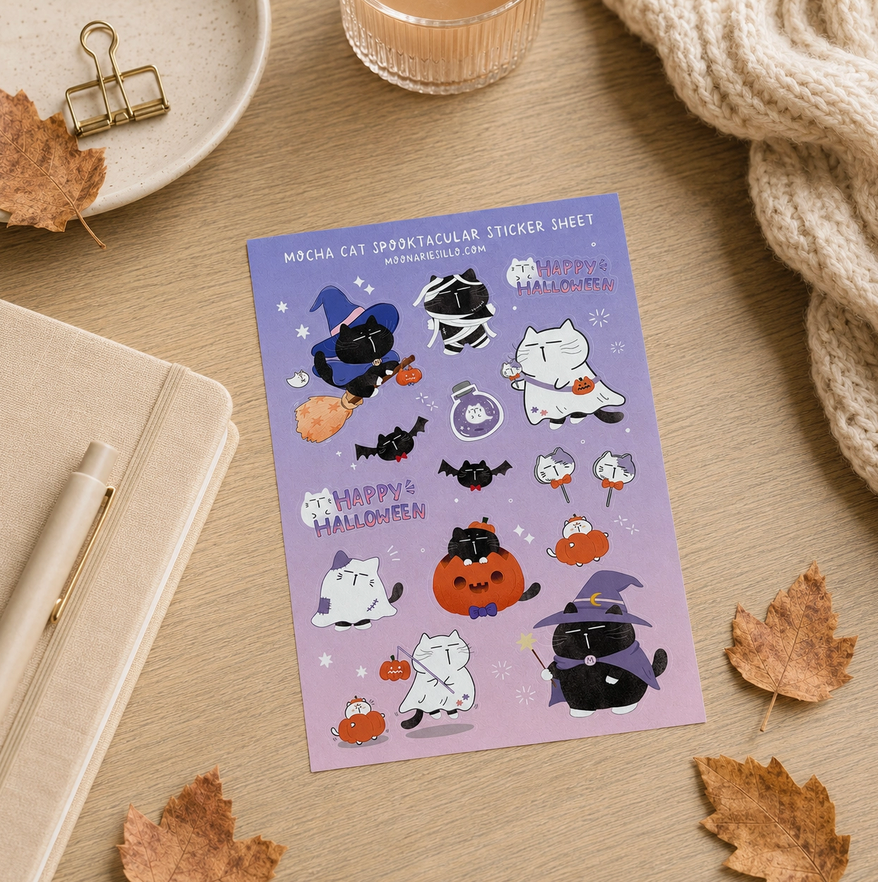 Moonaries Illo | Mocha Cat Spooktacular Sticker Sheet
