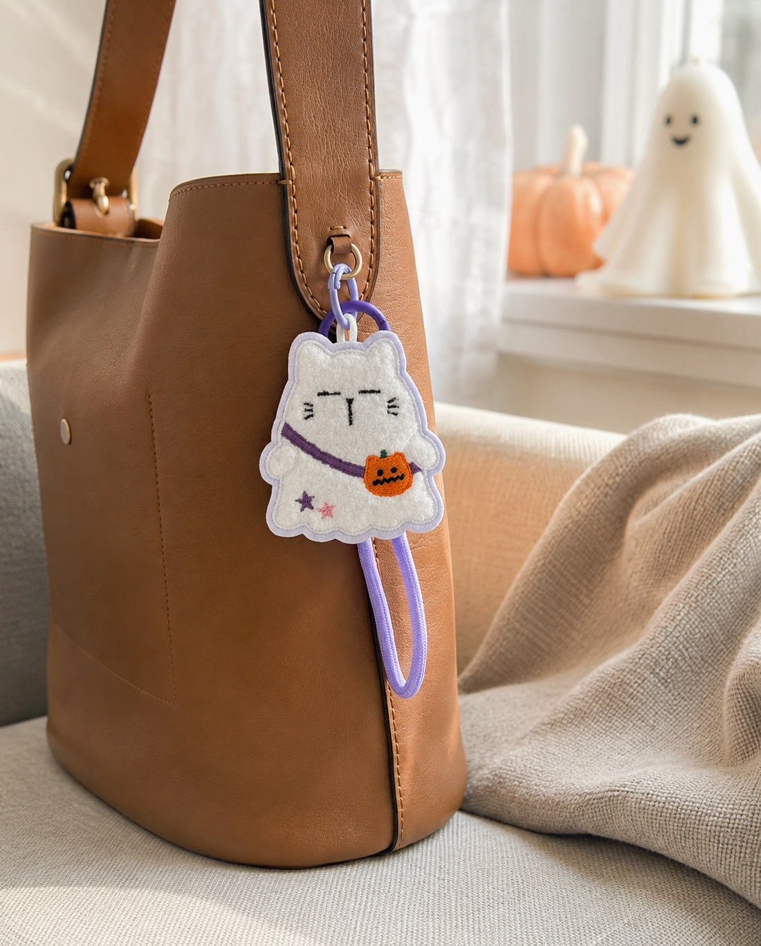 Moonaries Illo | Mocha Cat Ghost Halloween Bag Charm