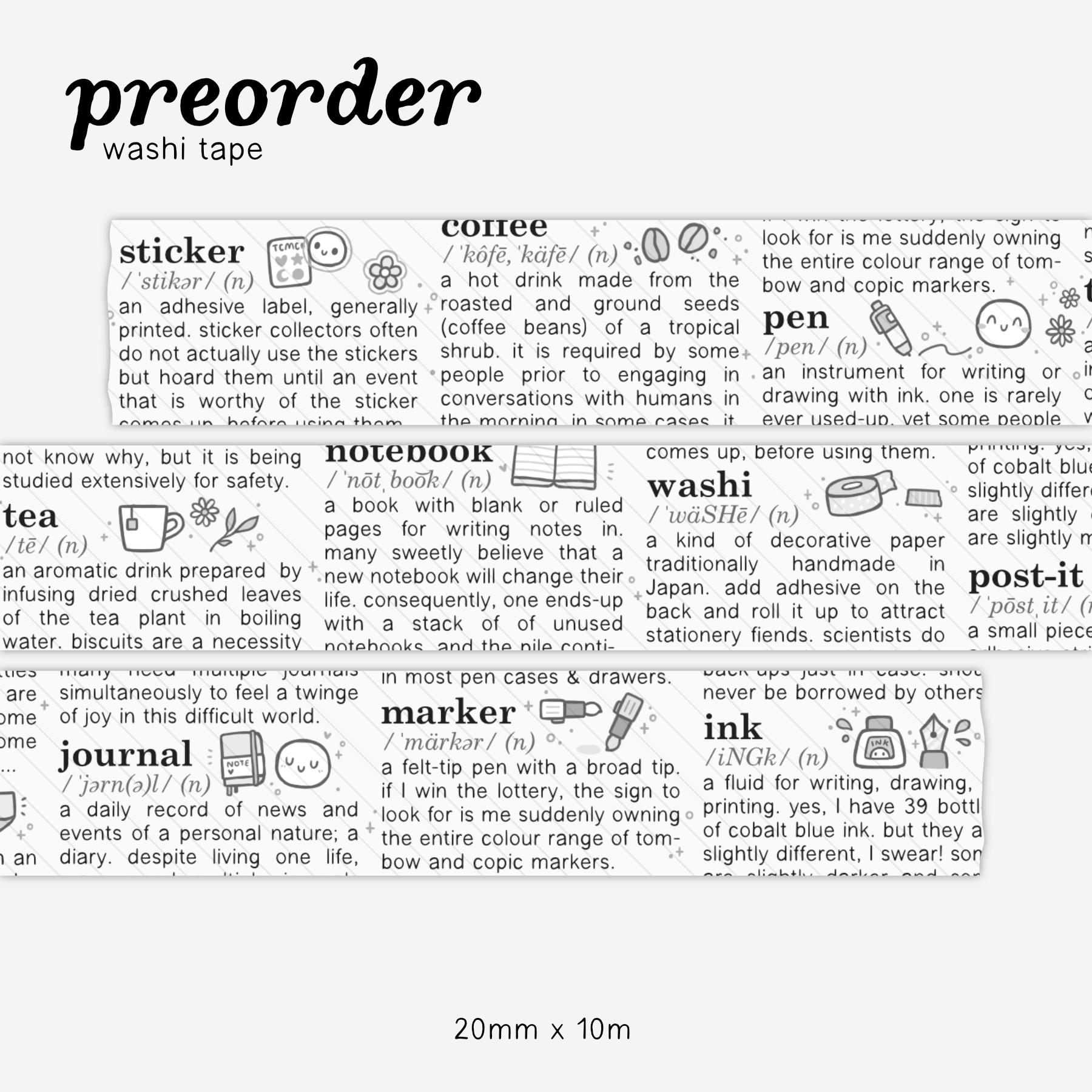 The Coffee Monsterz Co | Questionable Dictionary Washi Tape | JUNE PRE ORDER